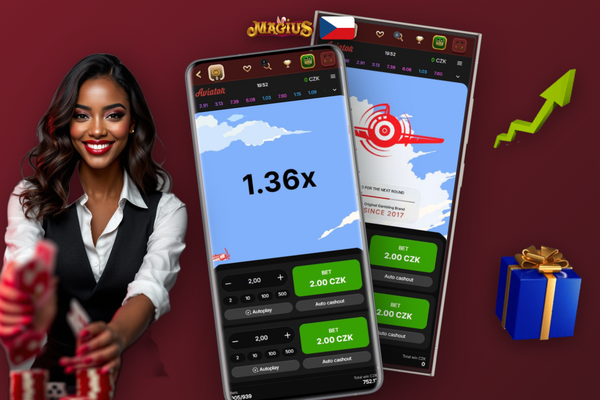 Živý chat hráčů v rozhraní Aviator Magius Casino vedle grafu posledních kol