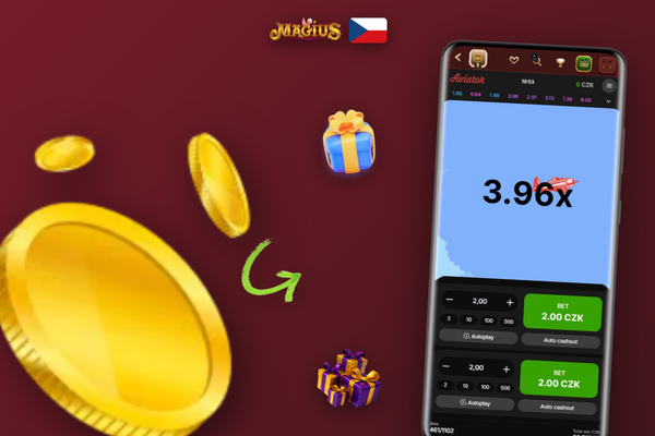 Vizualizace dvou souběžných sázek Dual bet v jednom kole Aviator Magius Casino