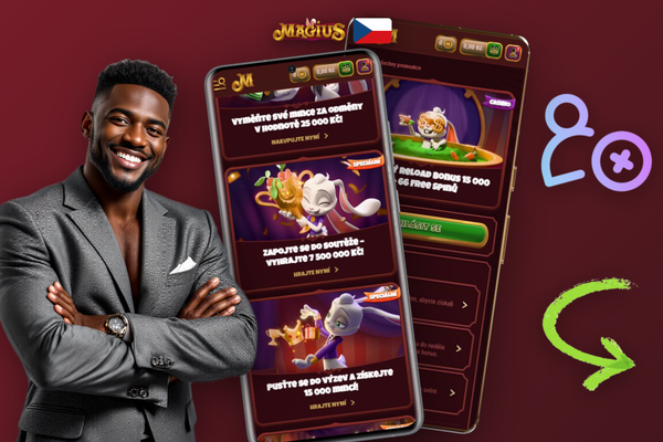 Otevřené okno live chatu Magius Casino s českou podporou odpovídající na dotaz k promo kódu