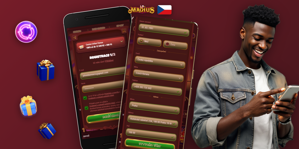 Infografika kroků registrace v Magius Casino od formuláře až po vklad